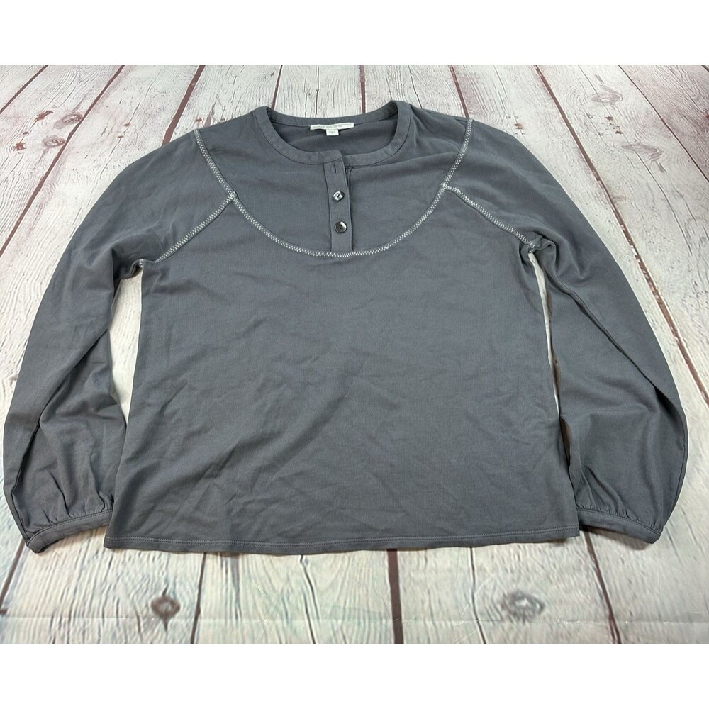 J Jill Pure Jill Gray Cotton Henley Long Sleeve Top Women’s Small